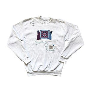 Vtg Quilt Sweatshirt Embroidered Patchwork Cottagecore Grannycore Prairie Rustic